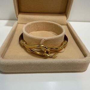 Hermes Gold Hook Brown Leather Bracelet